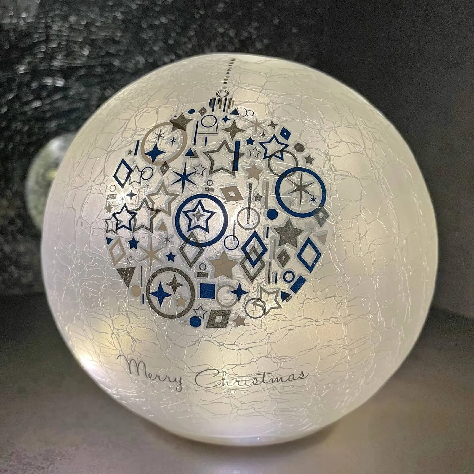 Light Up Christmas Crackle Ball Decoration LED Ornament 15cm