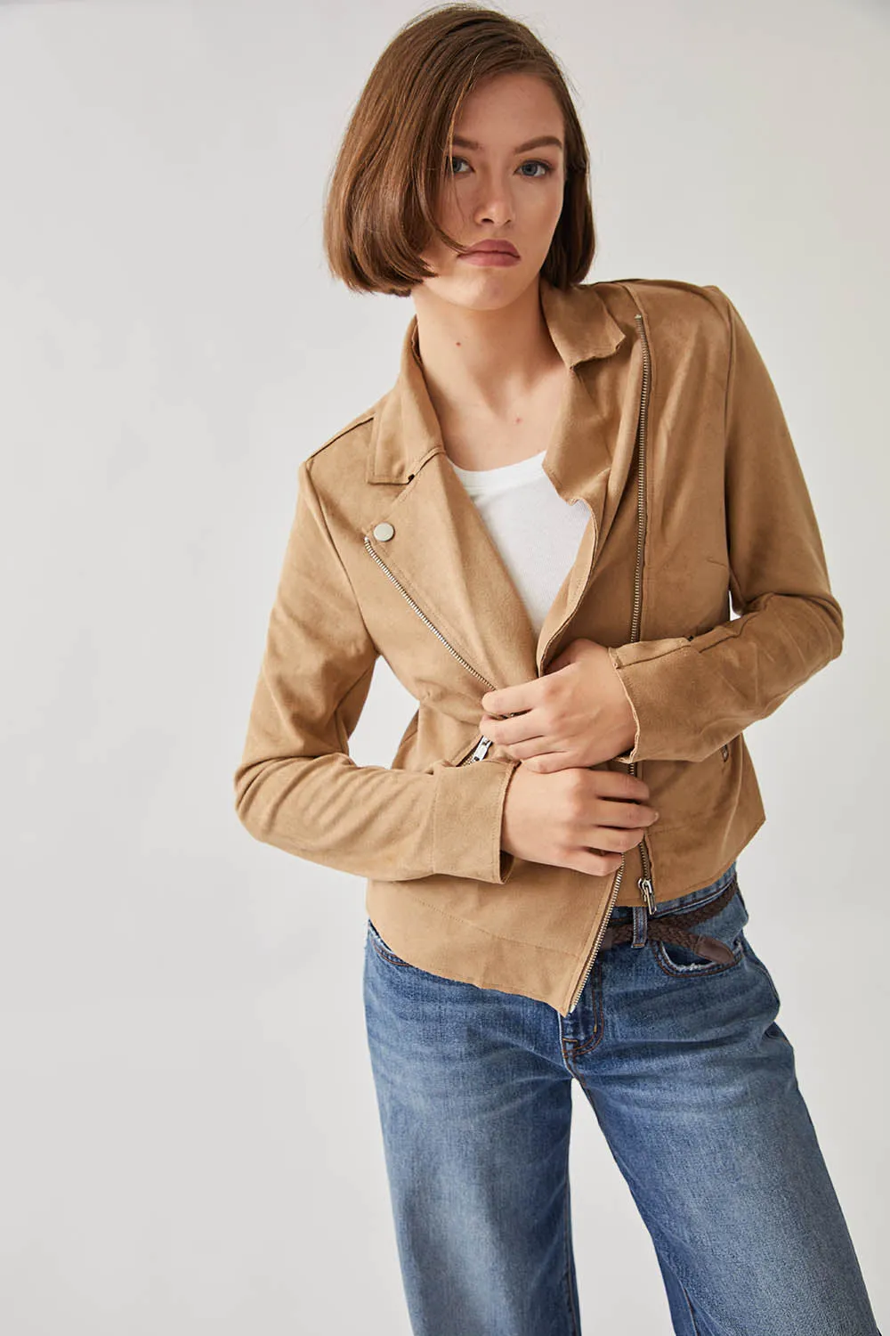 Maeve Faux Suede Moto Jacket