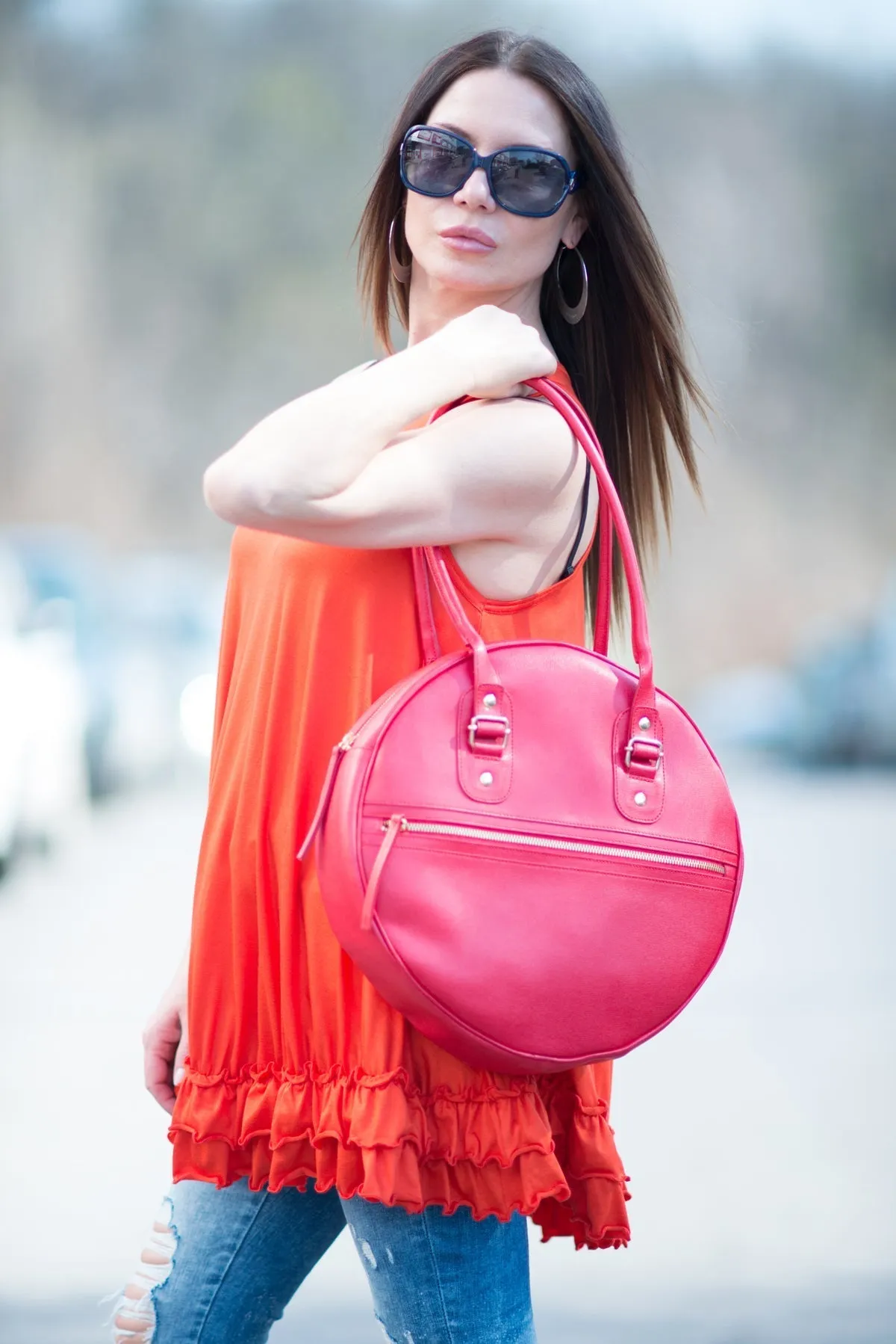 MARKIZA Red Leather Circle Bag
