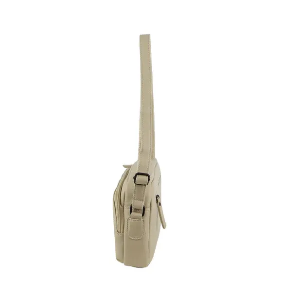 Milleni Leather Ladies Multi-Zip Cross-Body Bag - Cement
