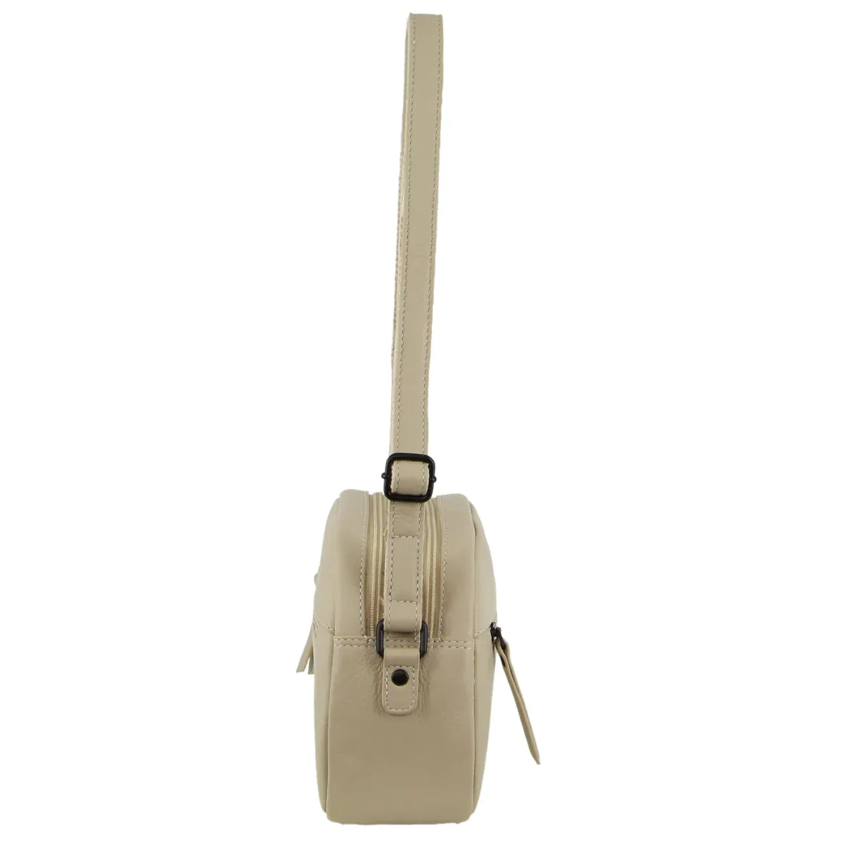 Milleni Leather Multi-Zip Cross-Body Bag in Cement