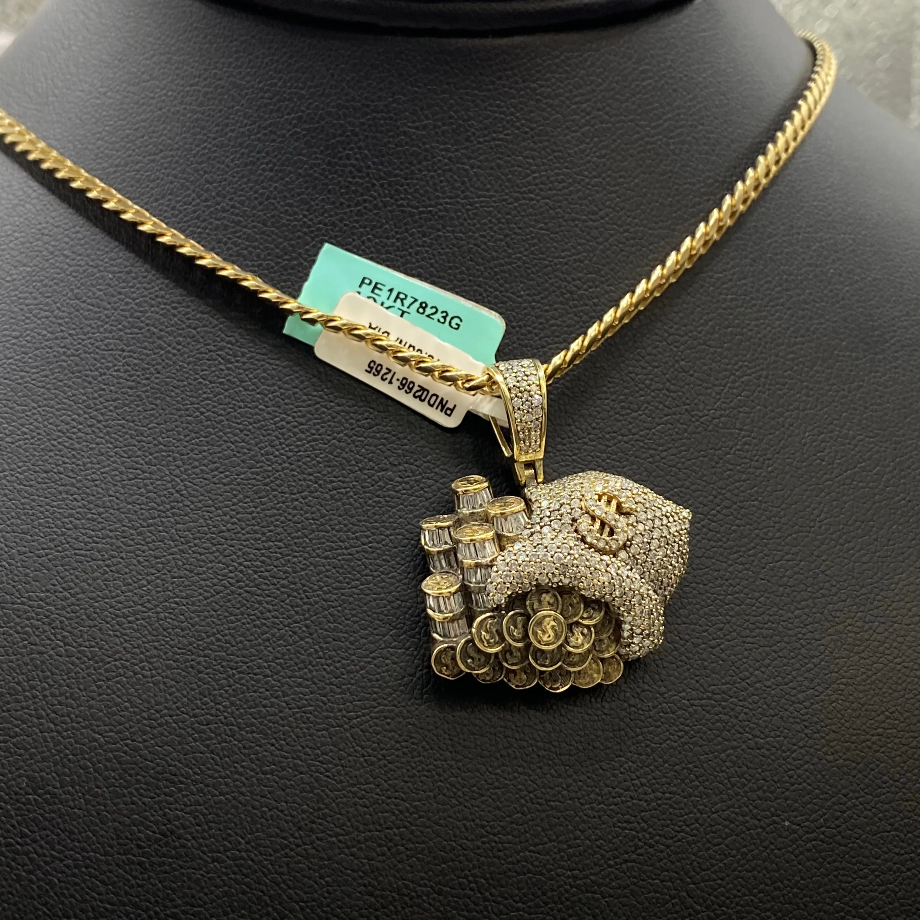 Money Bag Pendant 14K Yellow Gold With Diamond 1,70ct / 10.7gr