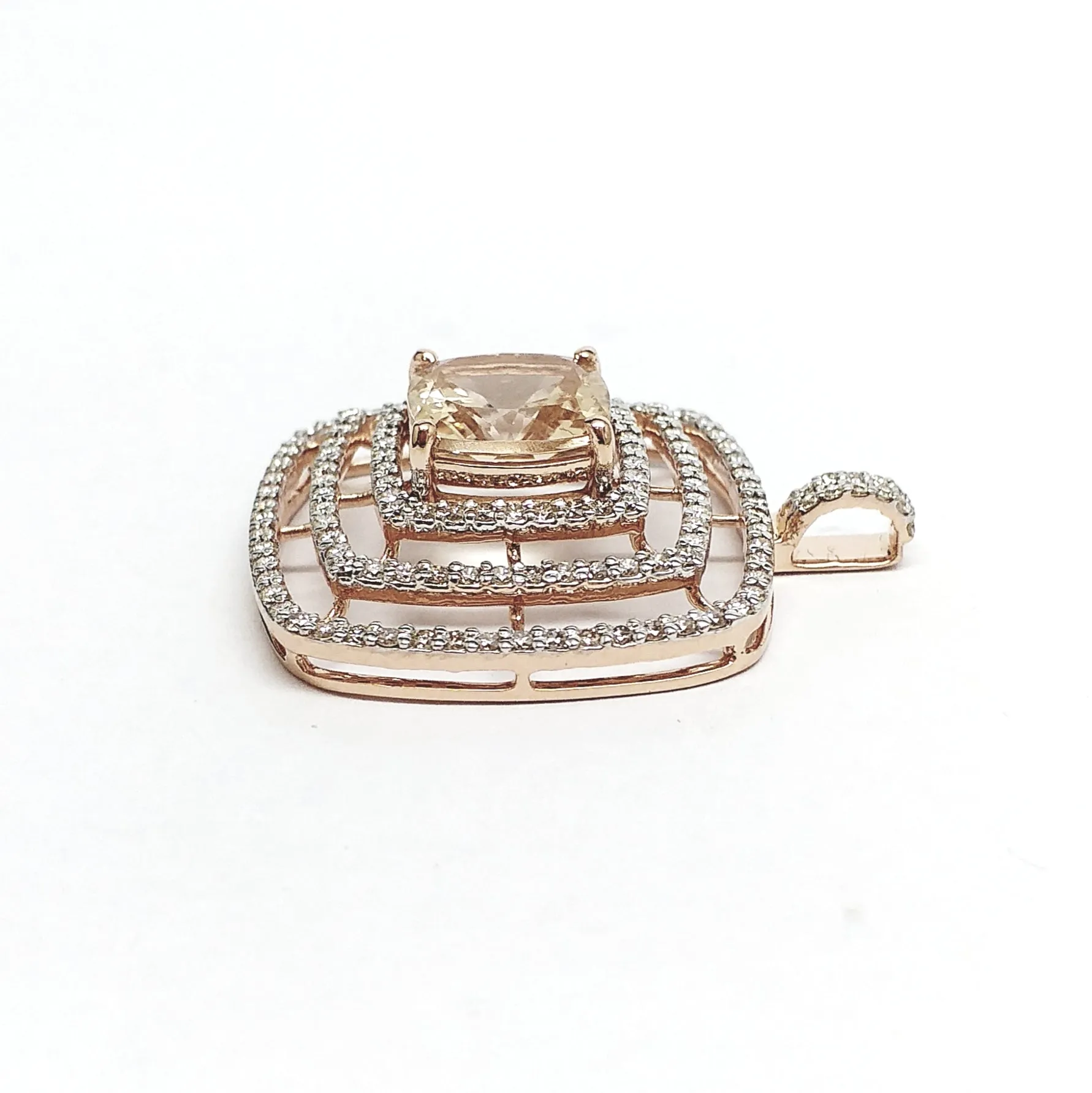 Morganite and Diamond Double Halo Pendant