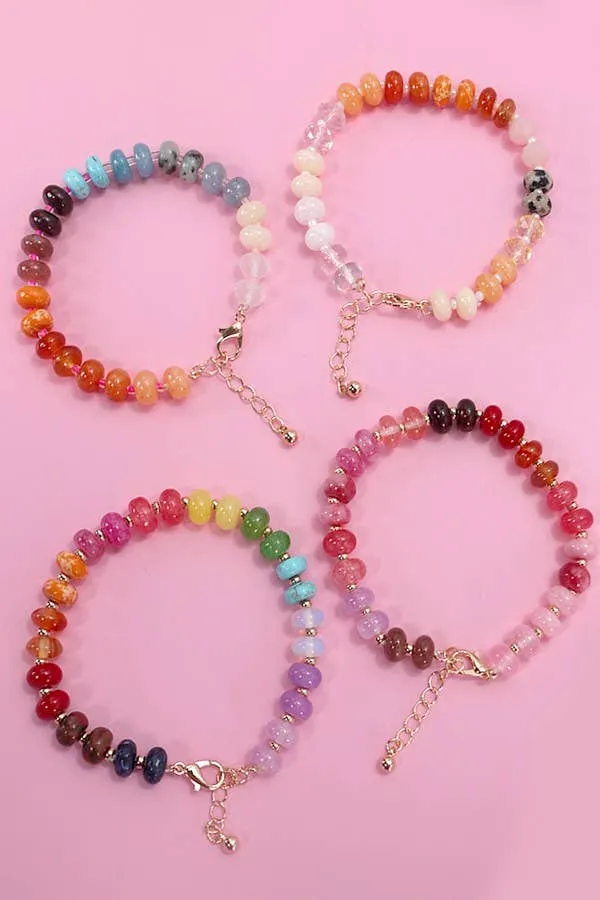 Natural Agate Glass Semi Precious Bead Bracelet