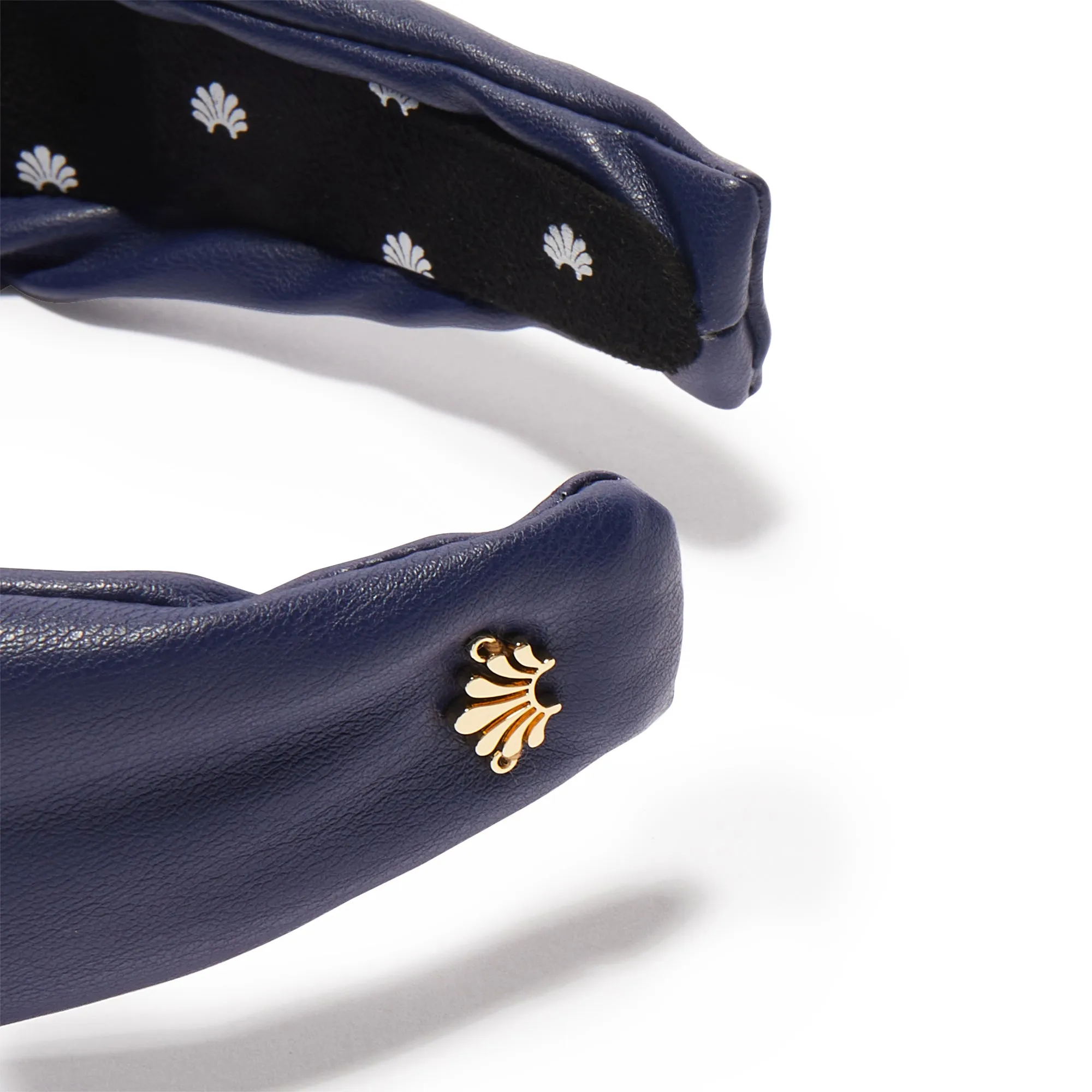 NAVY FAUX LEATHER KNOTTED HEADBAND