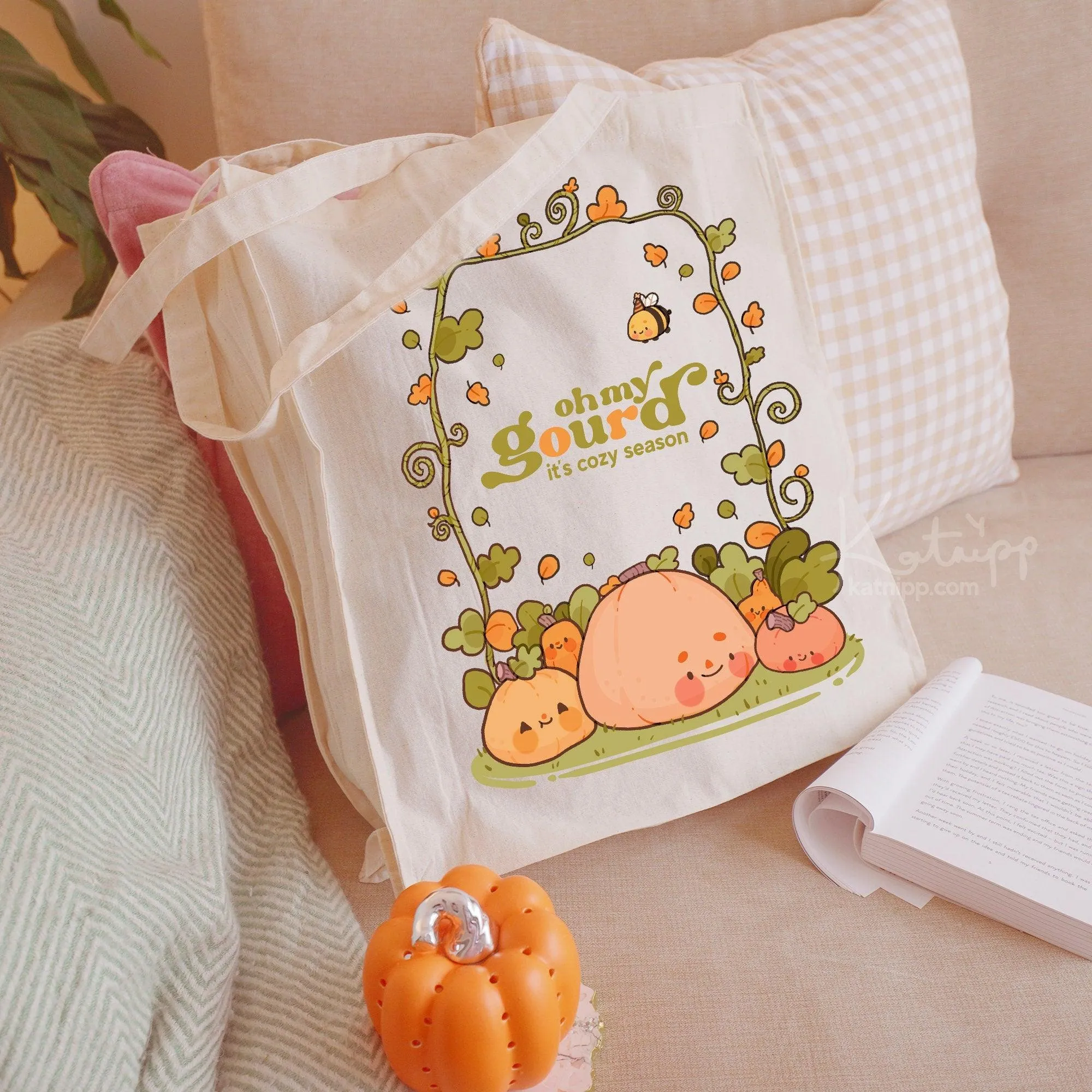 Oh My Gourd Tote Bag | Kawaii Pumpkin Autumn Bag | Eco-Friendly Halloween Shopper