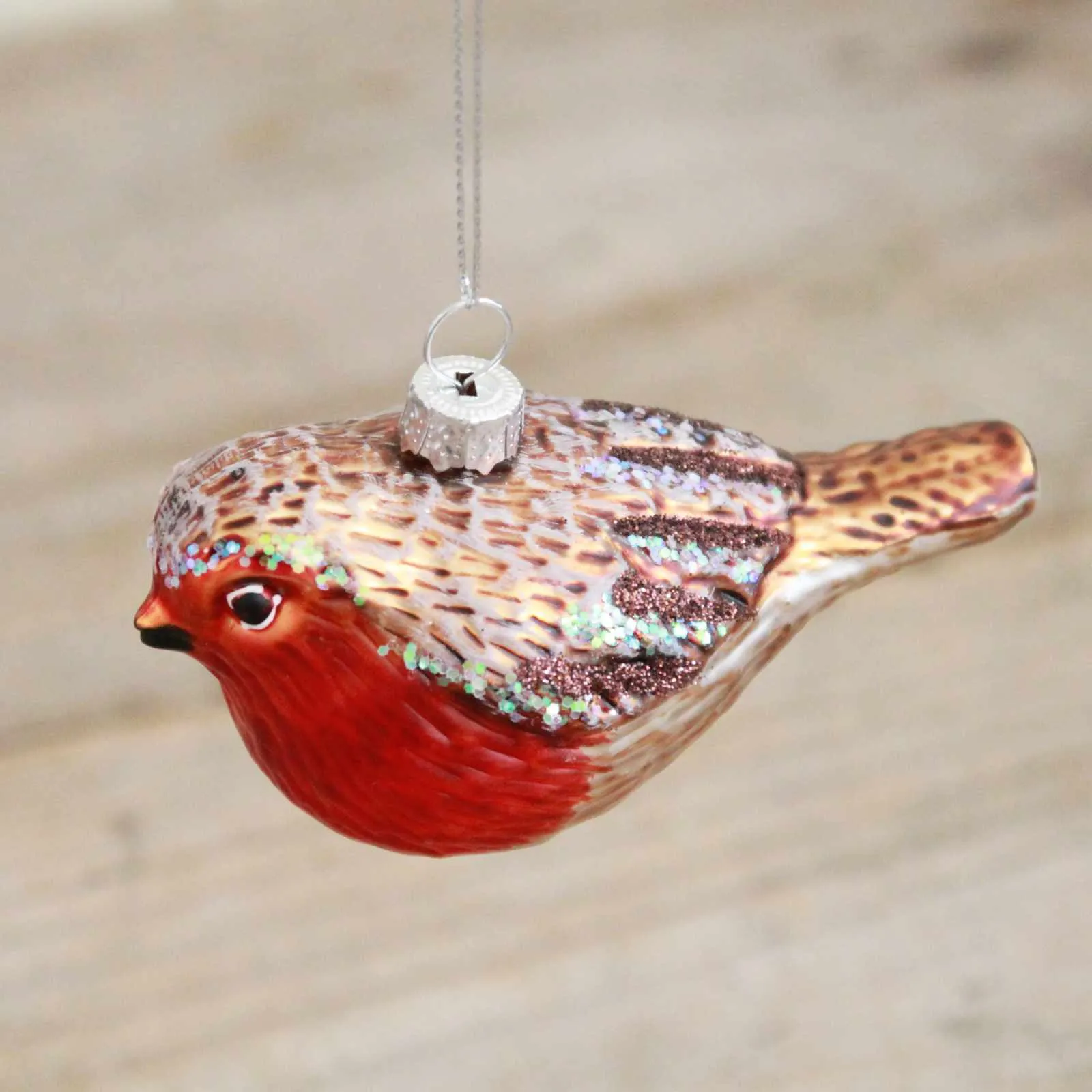 Painted Glass Robin Decoration