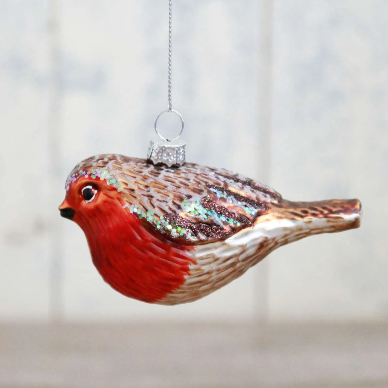 Painted Glass Robin Decoration