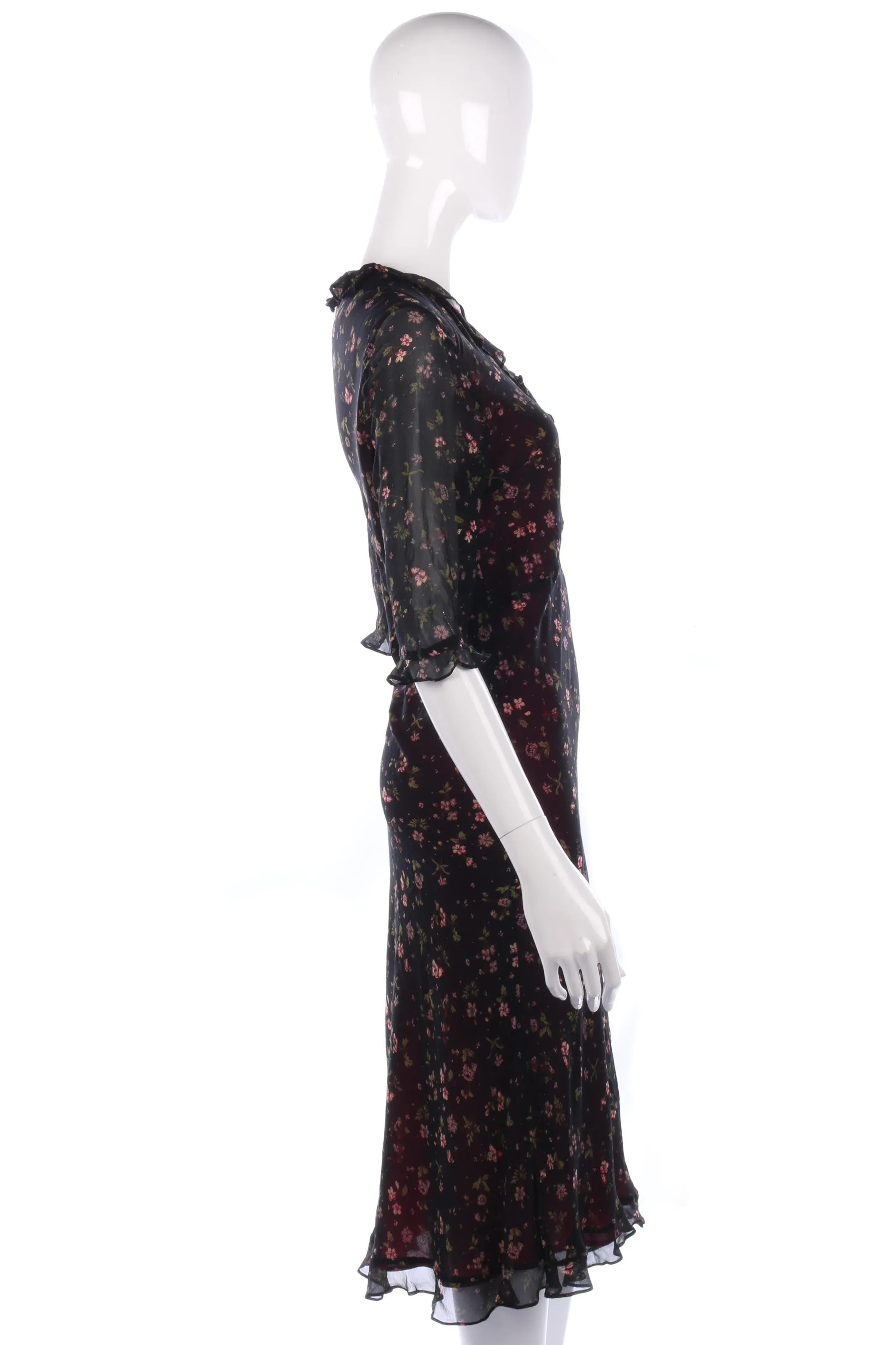 Patsy Seddon Tea Dress Silk Purple Floral Pattern Size 16