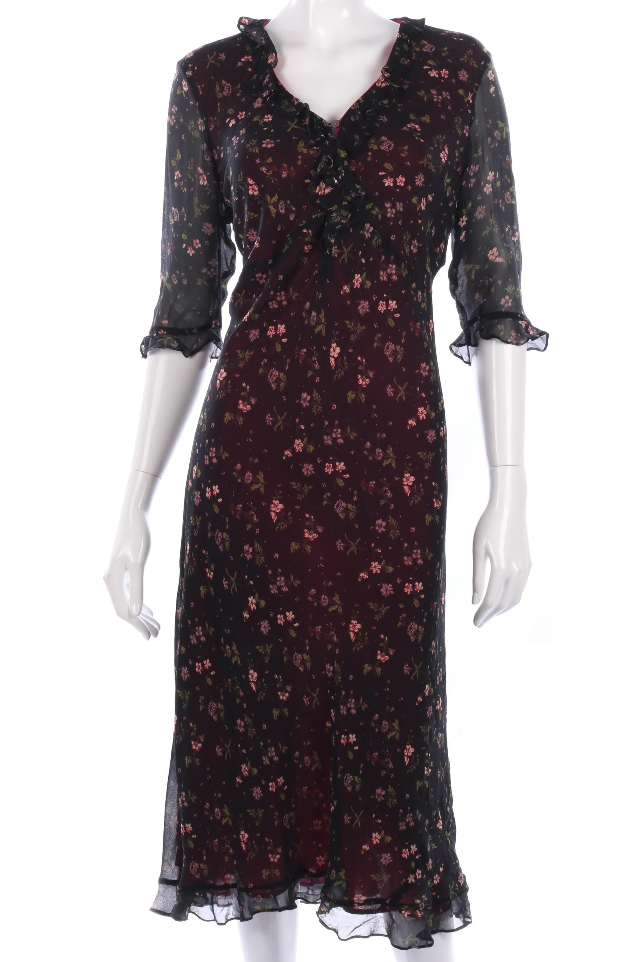 Patsy Seddon Tea Dress Silk Purple Floral Pattern Size 16