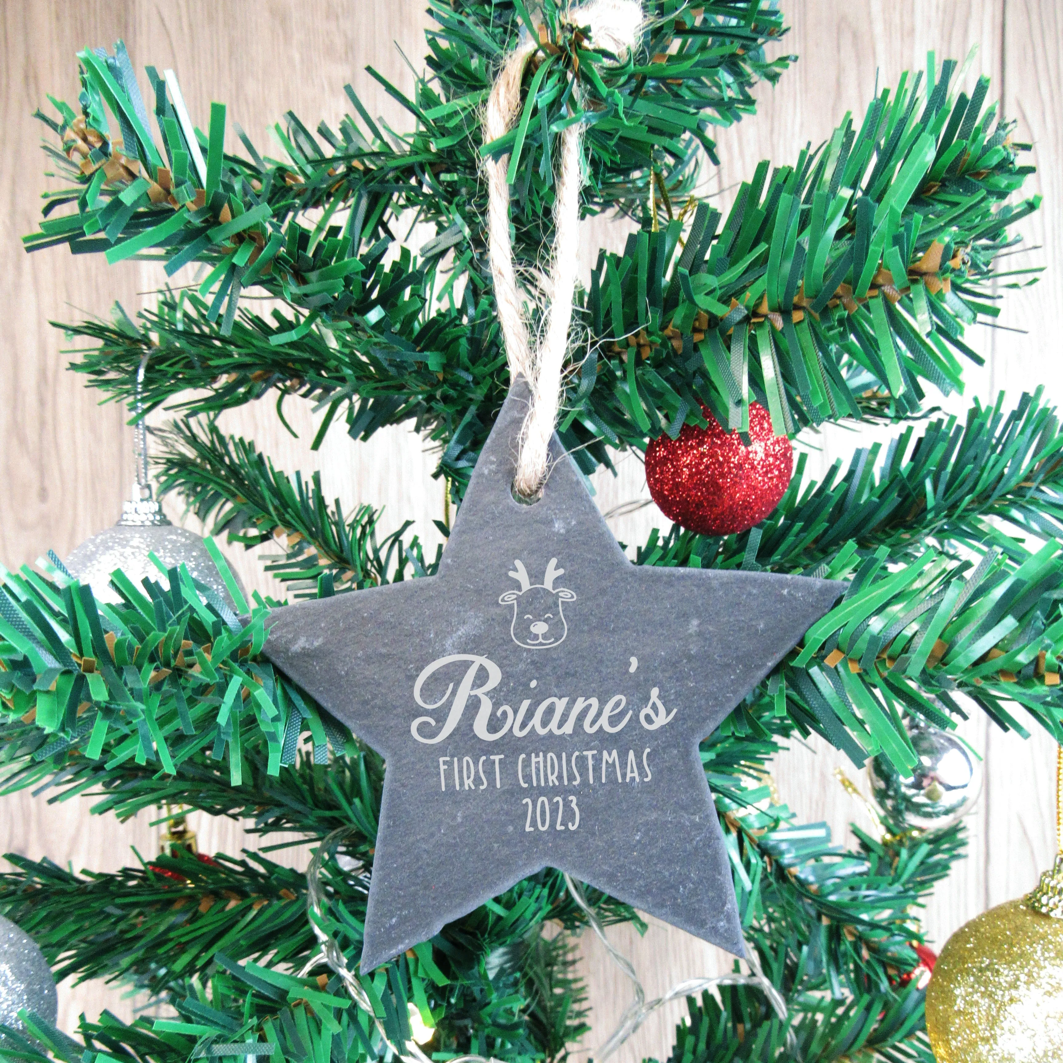 Personalised Baby's First Christmas Slate Star Hanging Ornament