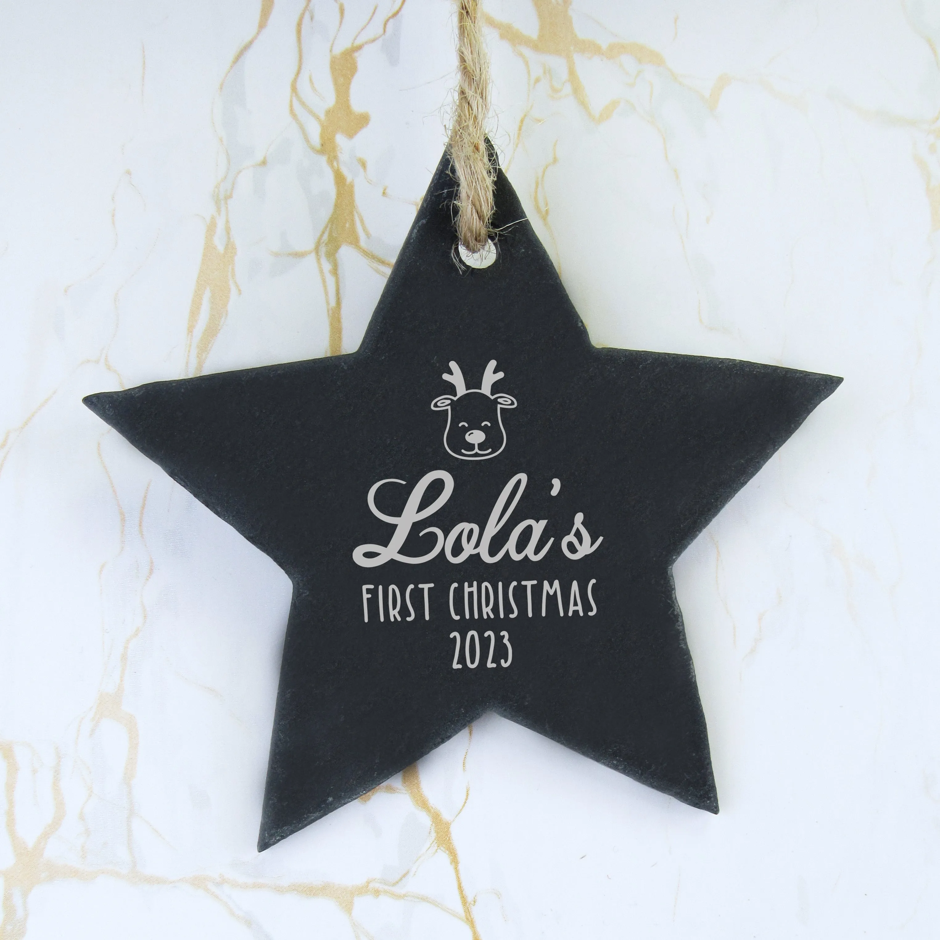 Personalised Baby's First Christmas Slate Star Hanging Ornament