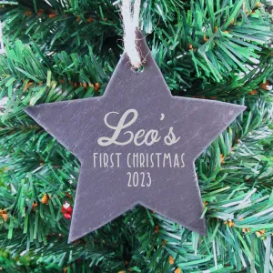 Personalised Baby's First Christmas Slate Star Hanging Ornament