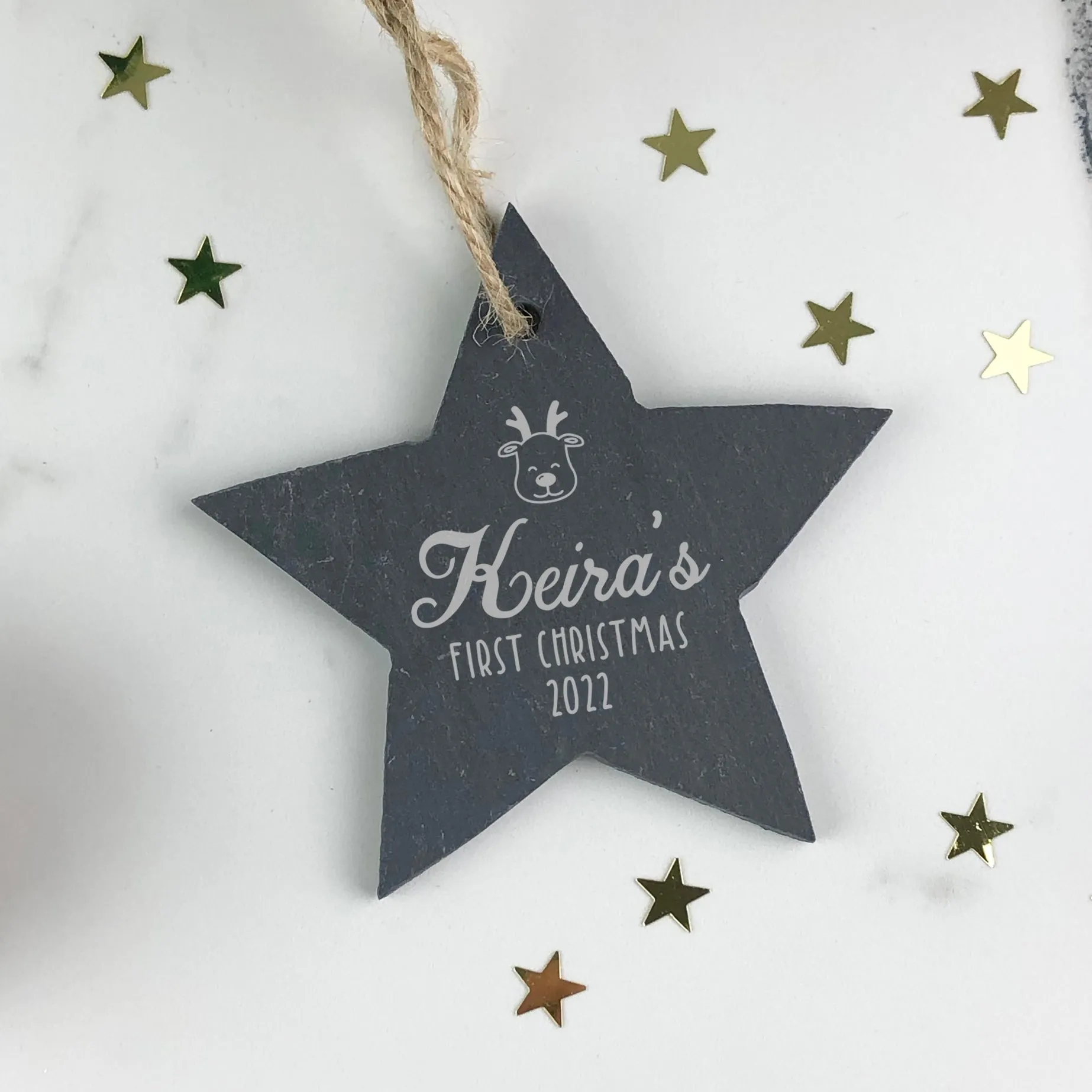Personalised Baby's First Christmas Slate Star Hanging Ornament
