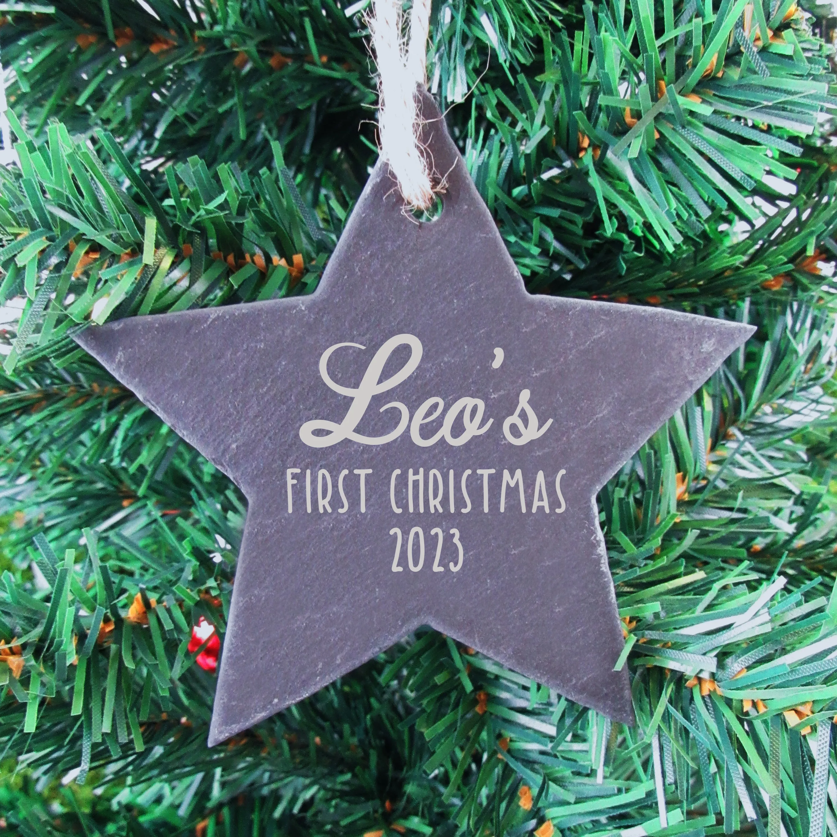 Personalised Baby's First Christmas Slate Star Hanging Ornament