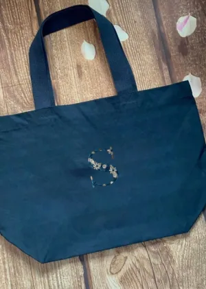 Personalised canvas tote bag, embroidered with floral initial