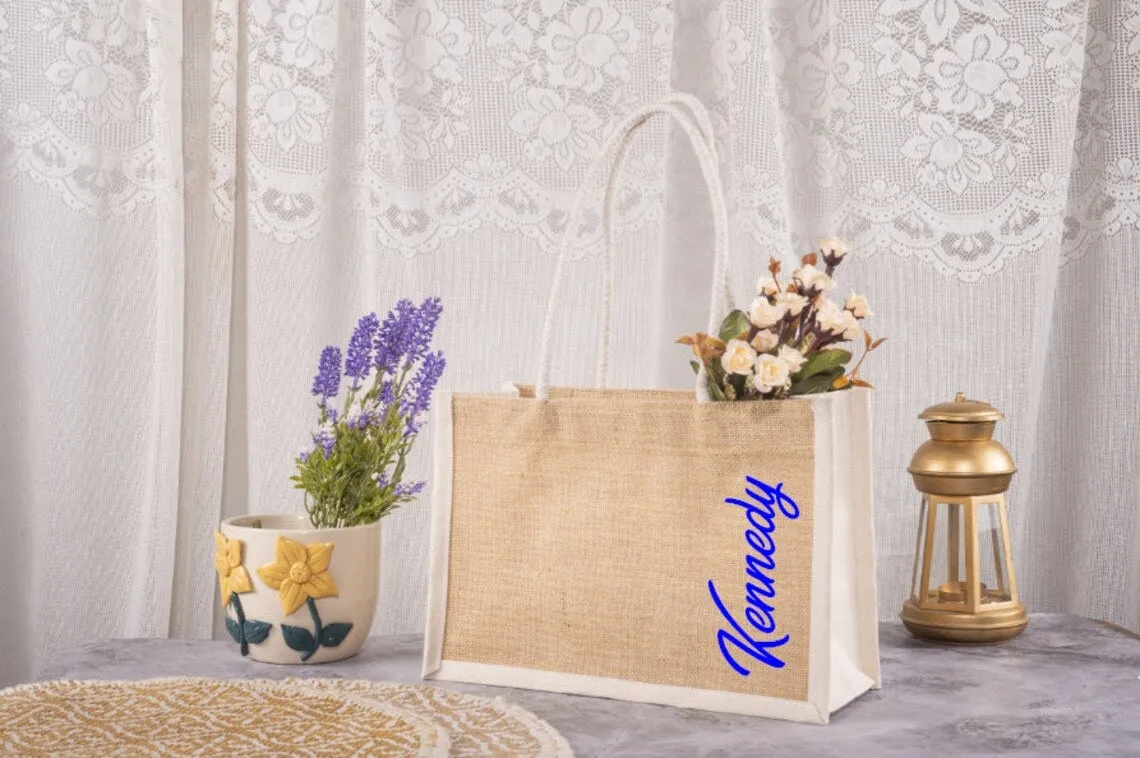 Personalized Burlap Bags, Custom Jute Beach Tote Bag, Beach Bag, Bridal Party Gift