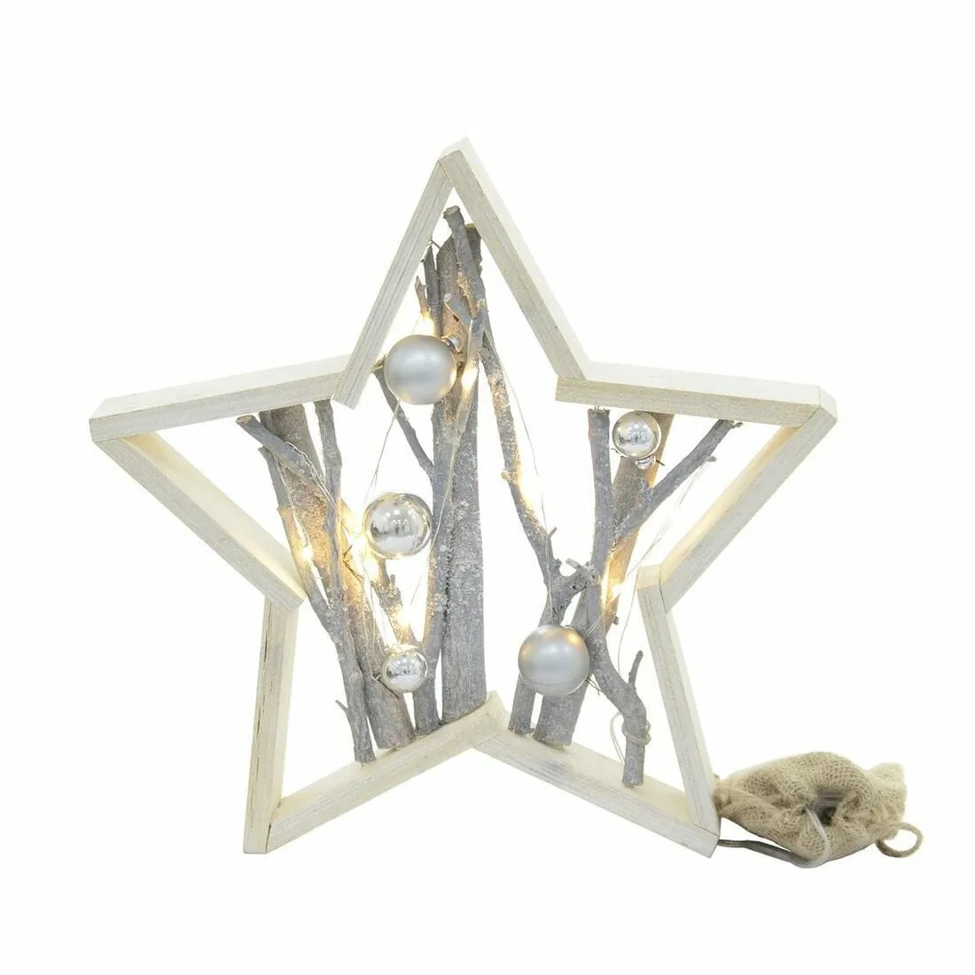 Pre-Lit Wooden Rectangle/Star Frame Christmas Decoration