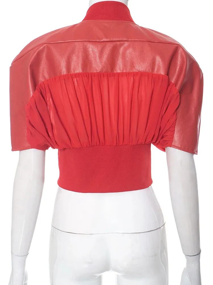 Pre Order:  Spliced Faux Leather Midriff Top