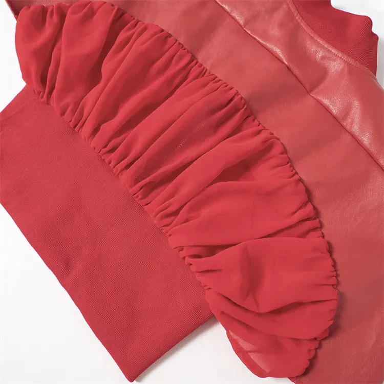 Pre Order:  Spliced Faux Leather Midriff Top