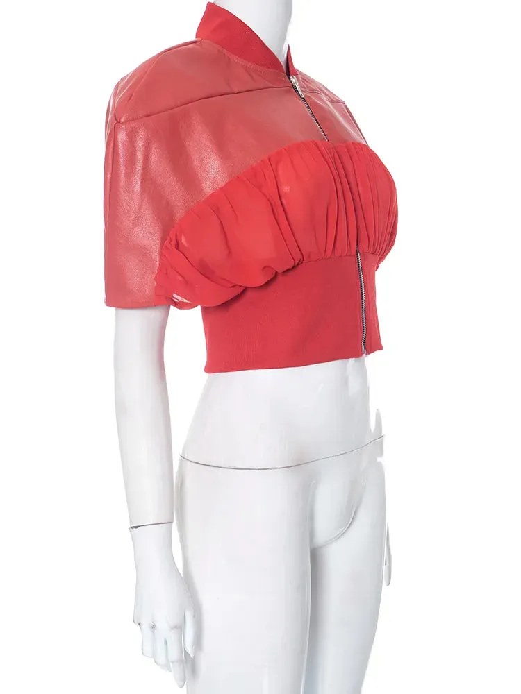 Pre Order:  Spliced Faux Leather Midriff Top