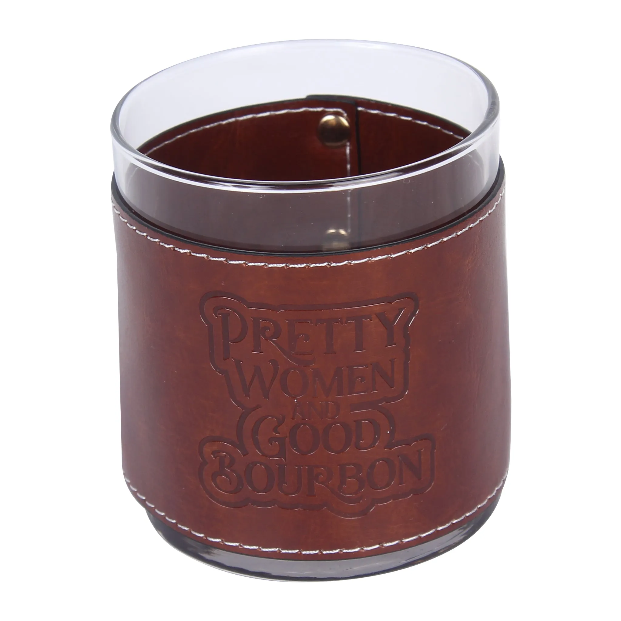 Pretty Women and Good Bourbon Faux Leather Rocks Glass