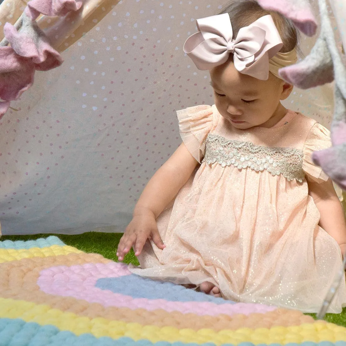 Rainbow Felt Ball Rug - Pastel