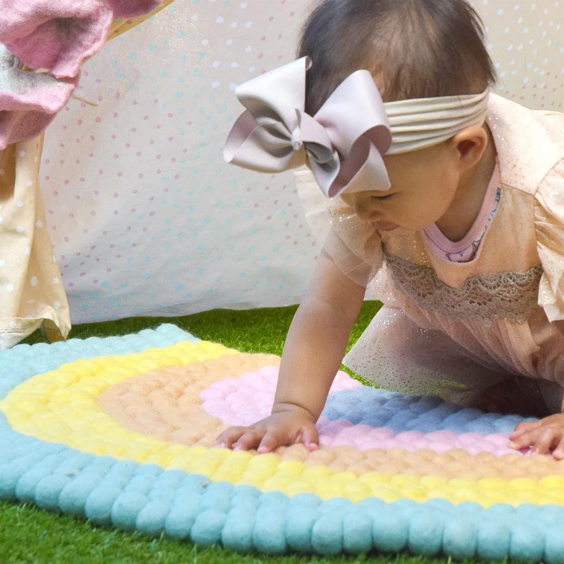 Rainbow Felt Ball Rug - Pastel