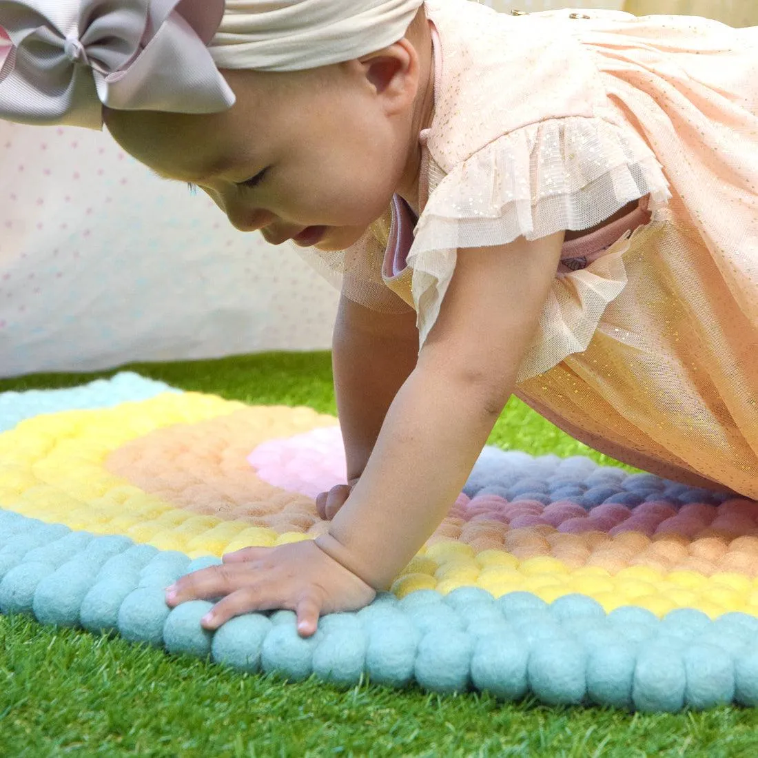 Rainbow Felt Ball Rug - Pastel
