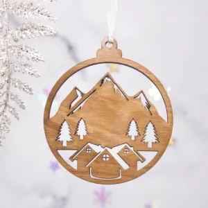 Set Of 4 Mountain Lodge Wooden Baubles