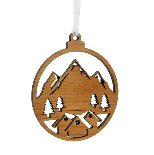 Set Of 4 Mountain Lodge Wooden Baubles