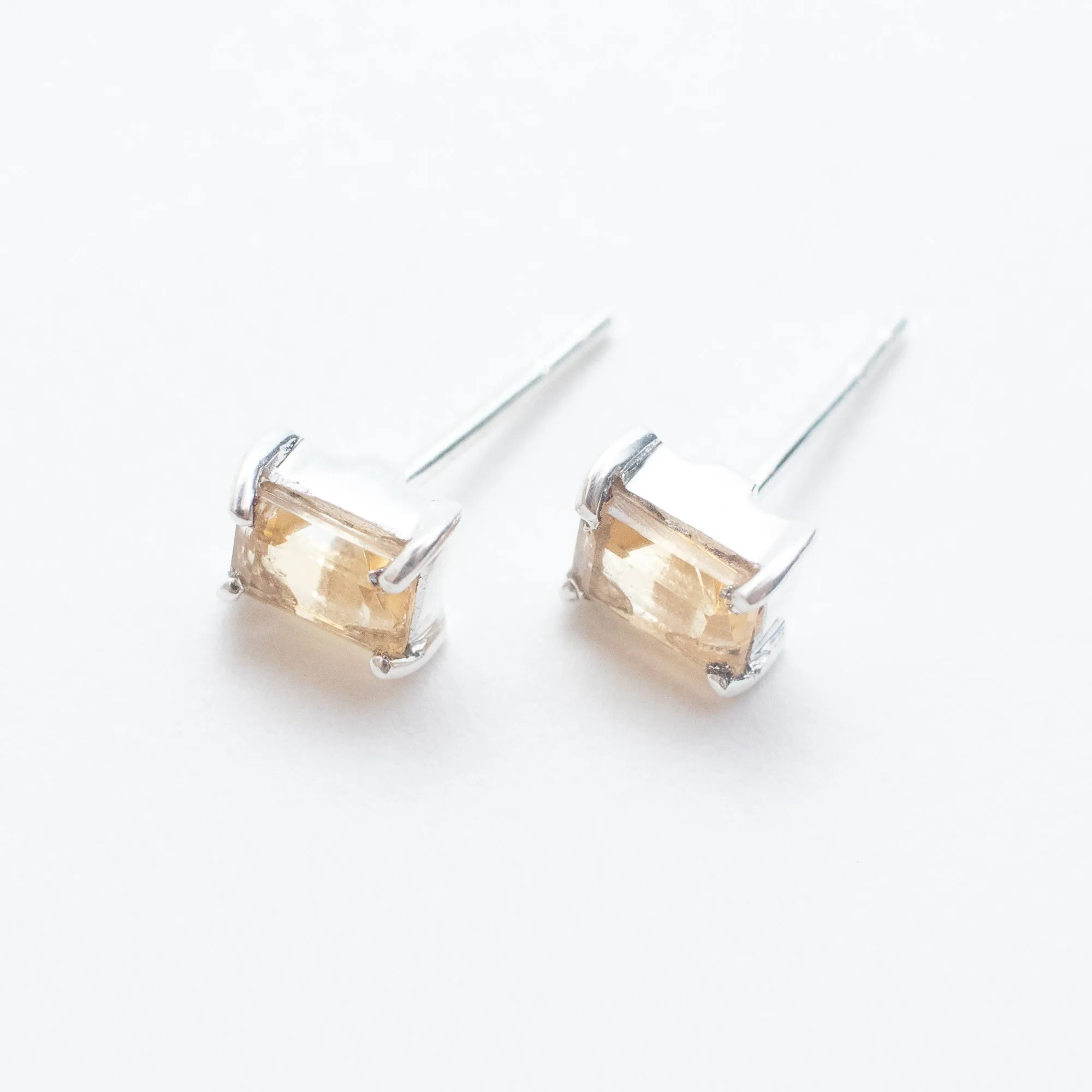 Silver Baguette Stone Studs