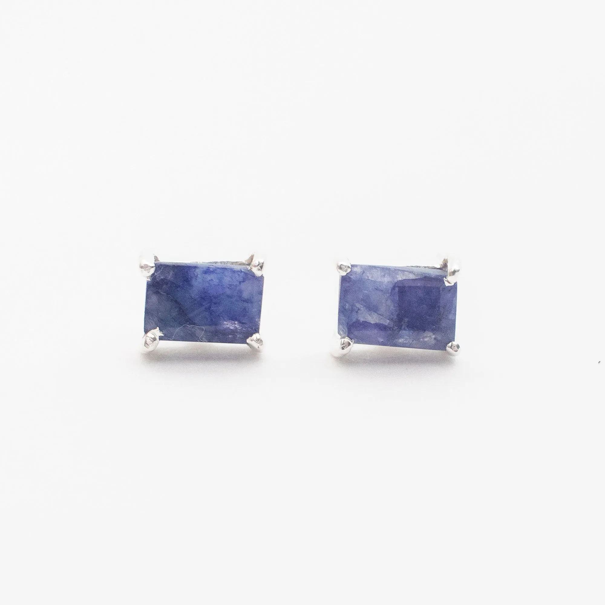 Silver Baguette Stone Studs