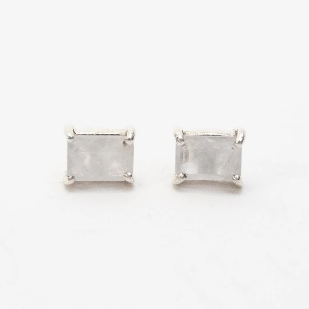 Silver Baguette Stone Studs