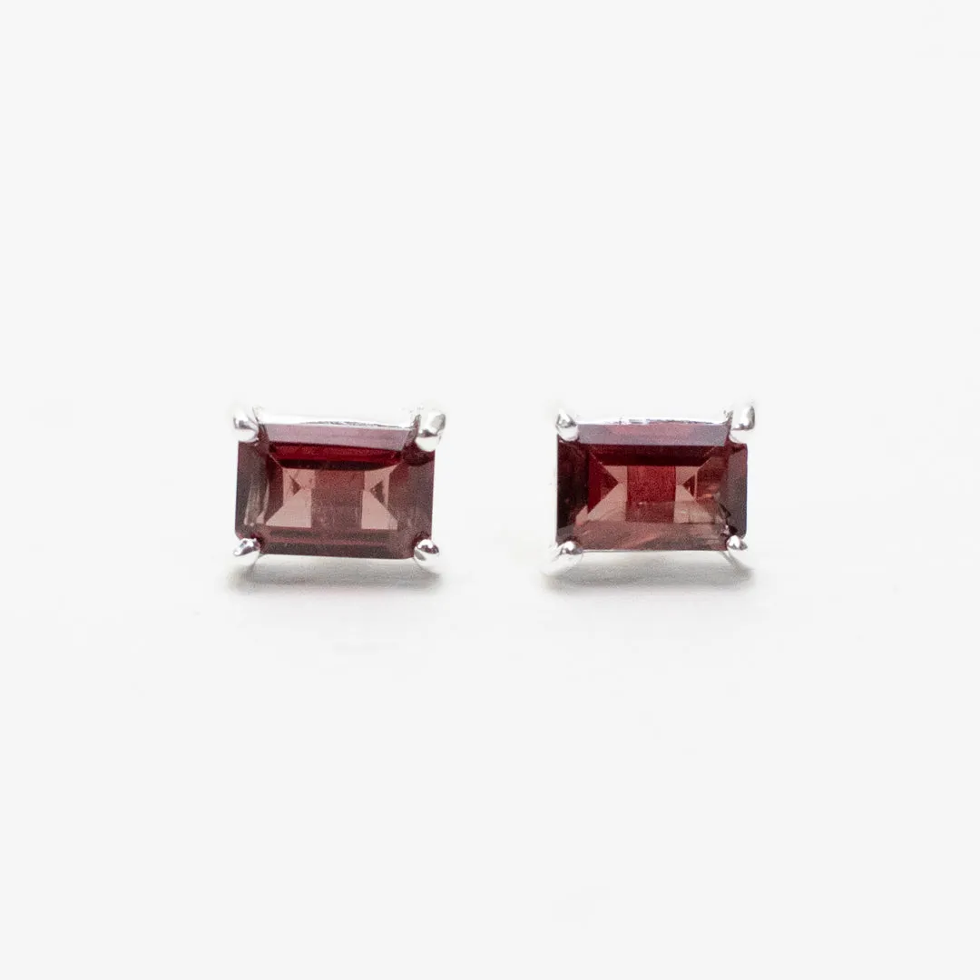 Silver Baguette Stone Studs