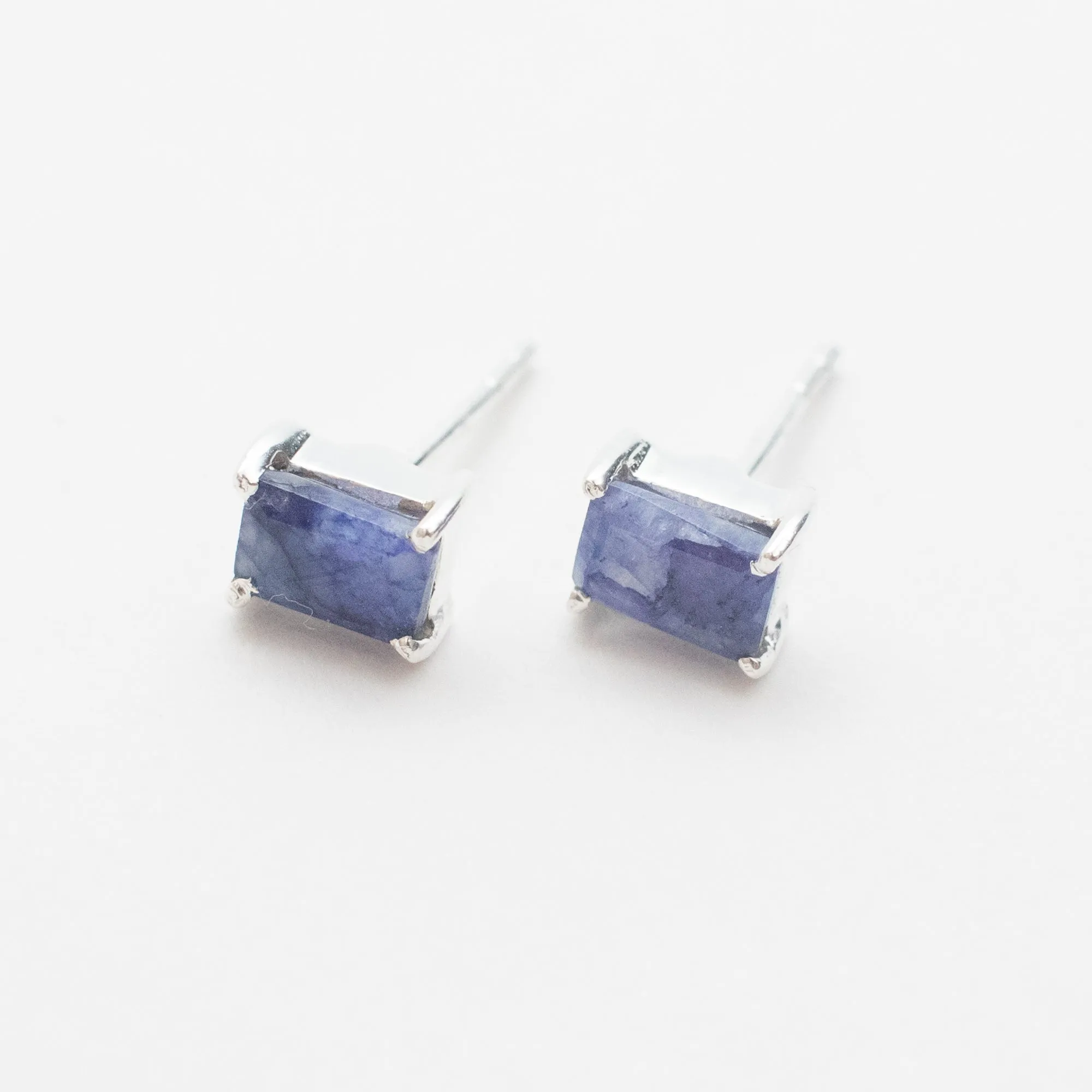 Silver Baguette Stone Studs
