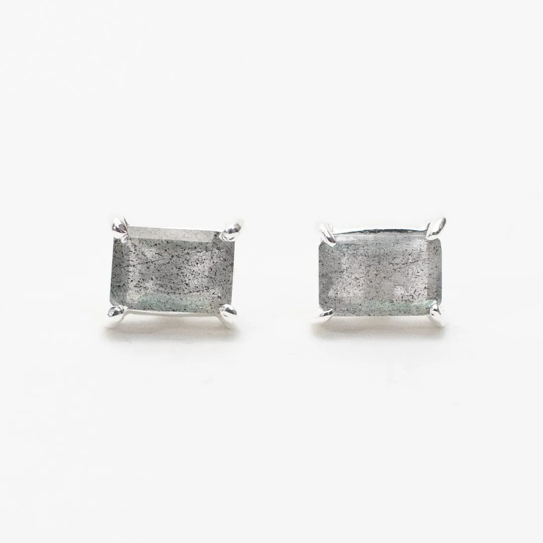 Silver Baguette Stone Studs