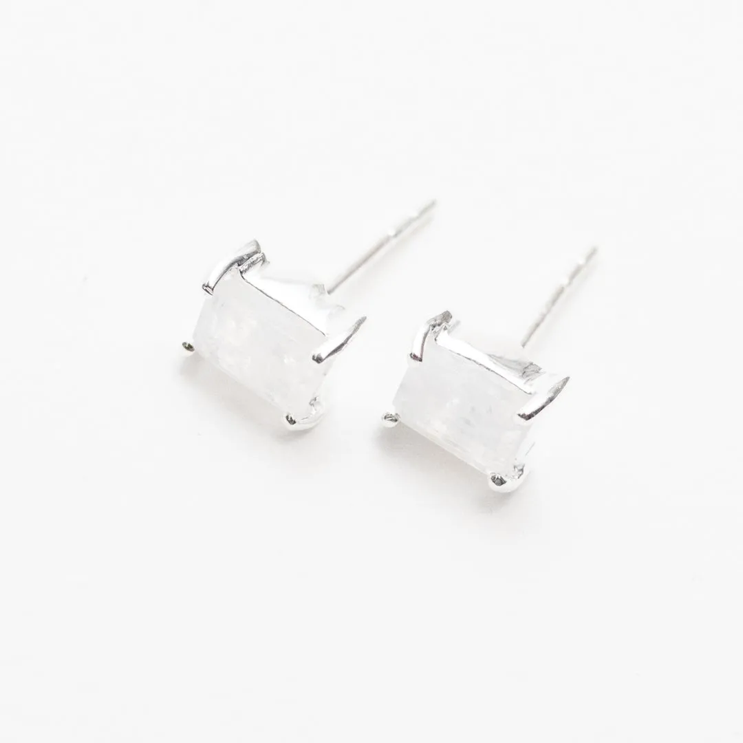 Silver Baguette Stone Studs