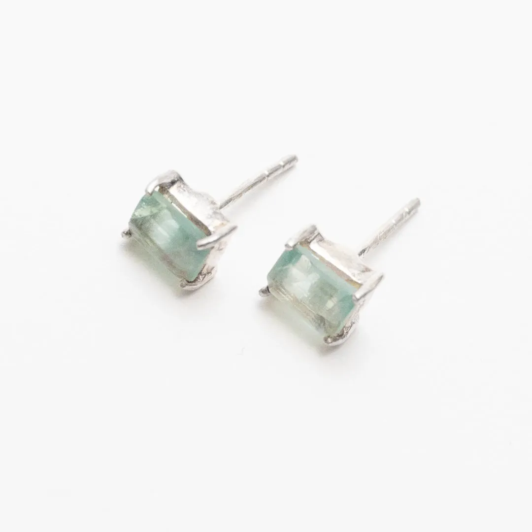 Silver Baguette Stone Studs