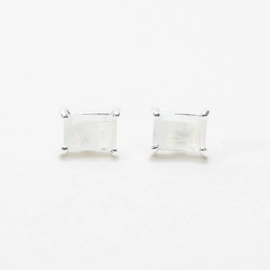 Silver Baguette Stone Studs