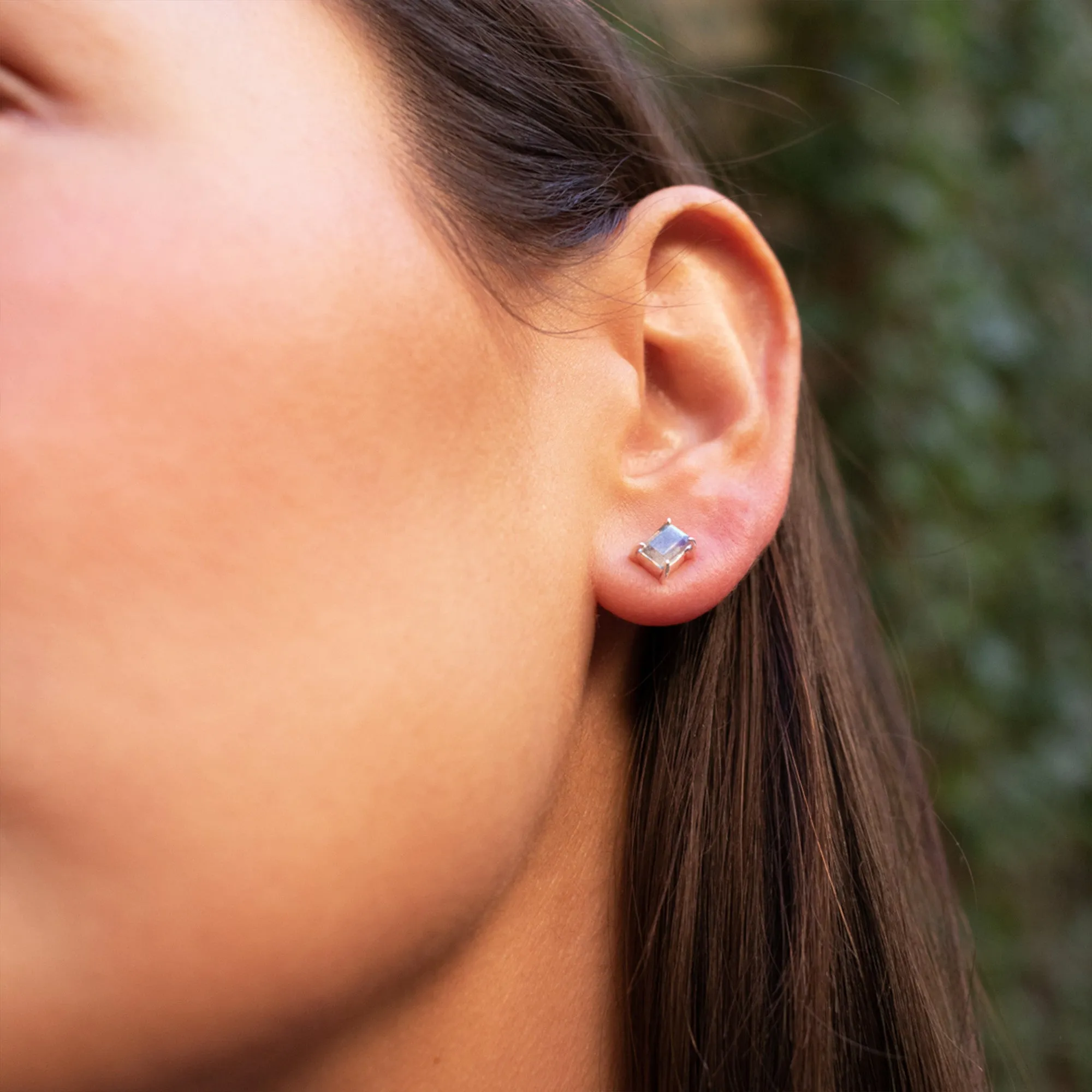 Silver Baguette Stone Studs