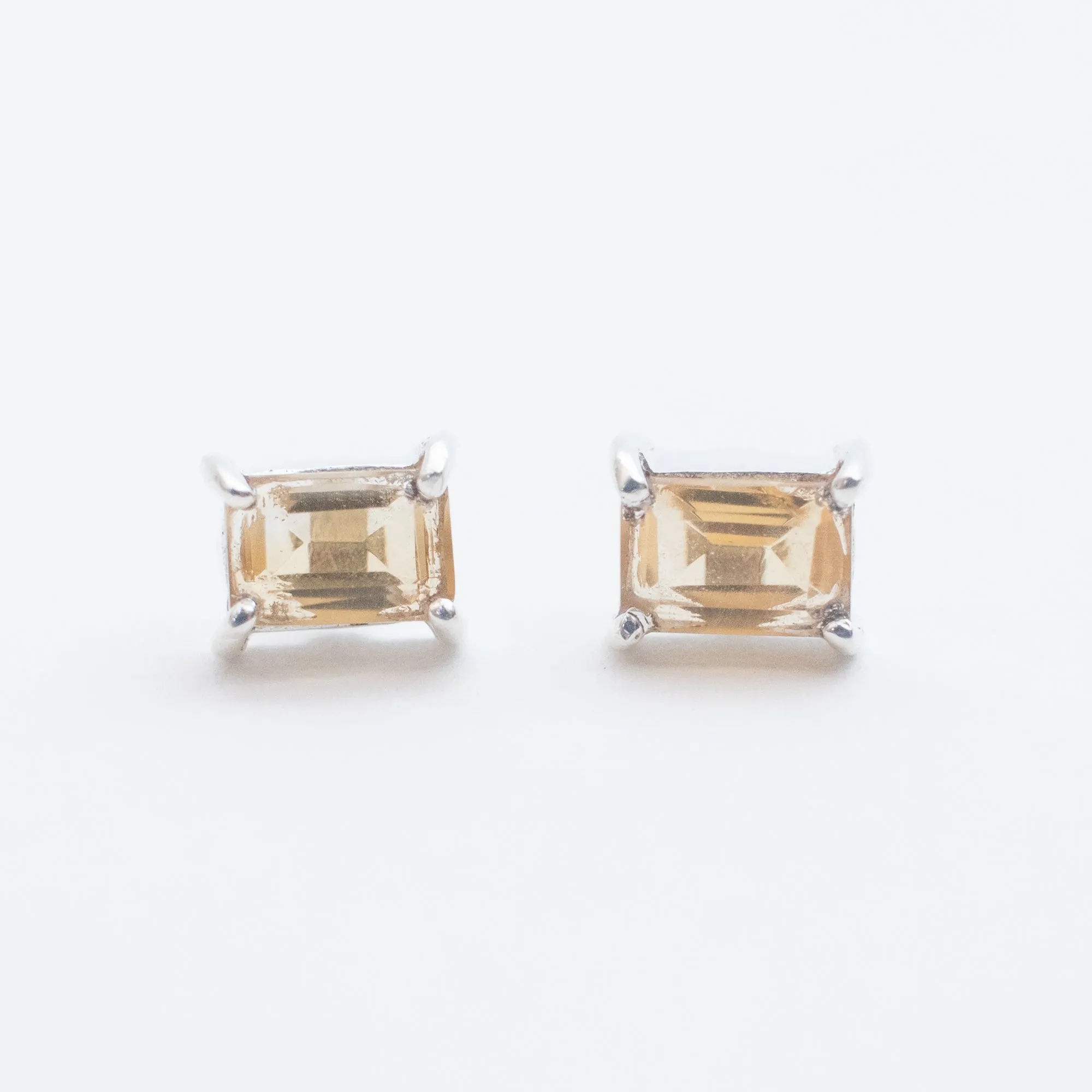 Silver Baguette Stone Studs