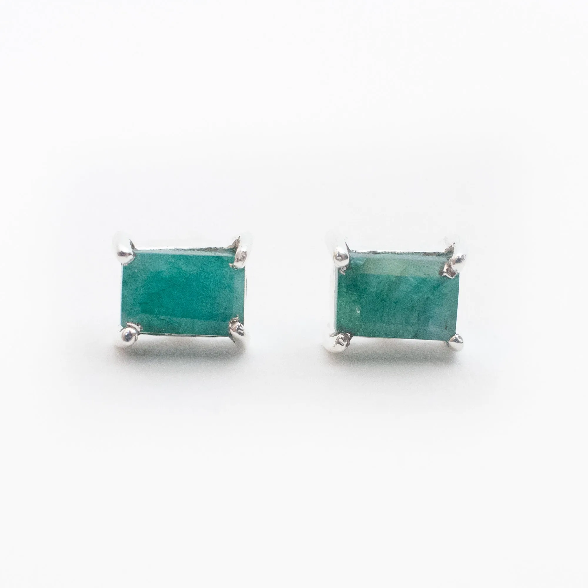 Silver Baguette Stone Studs