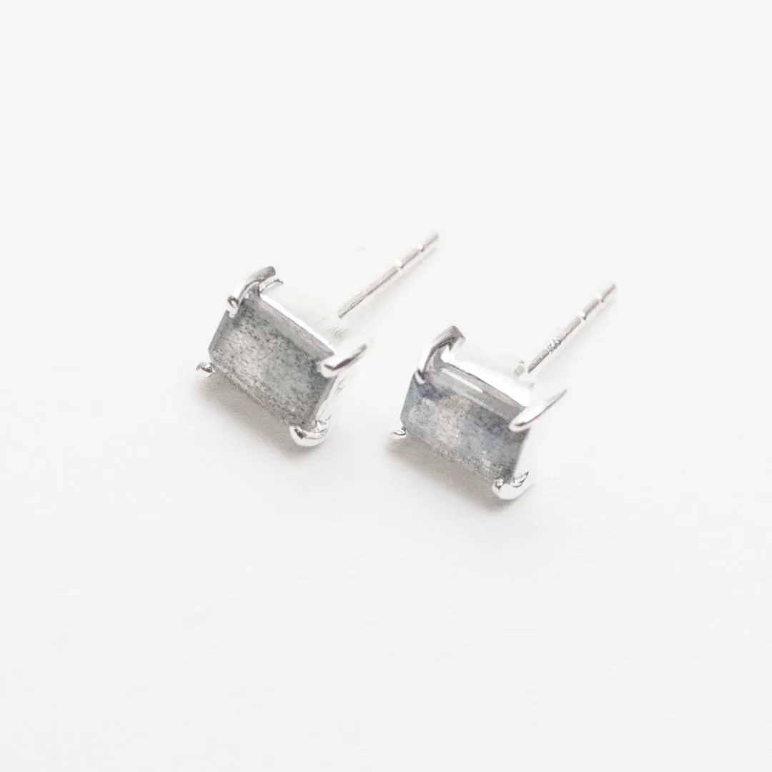 Silver Baguette Stone Studs
