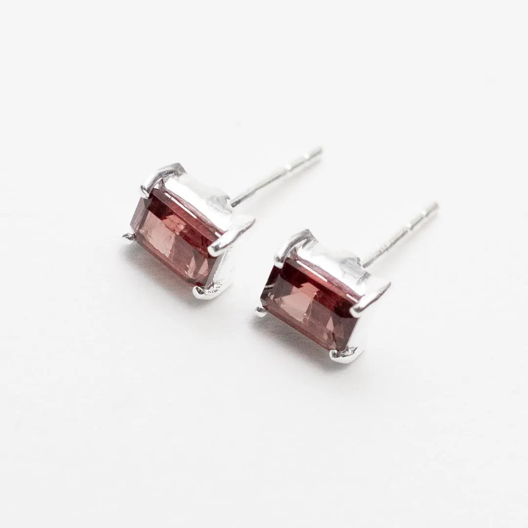 Silver Baguette Stone Studs