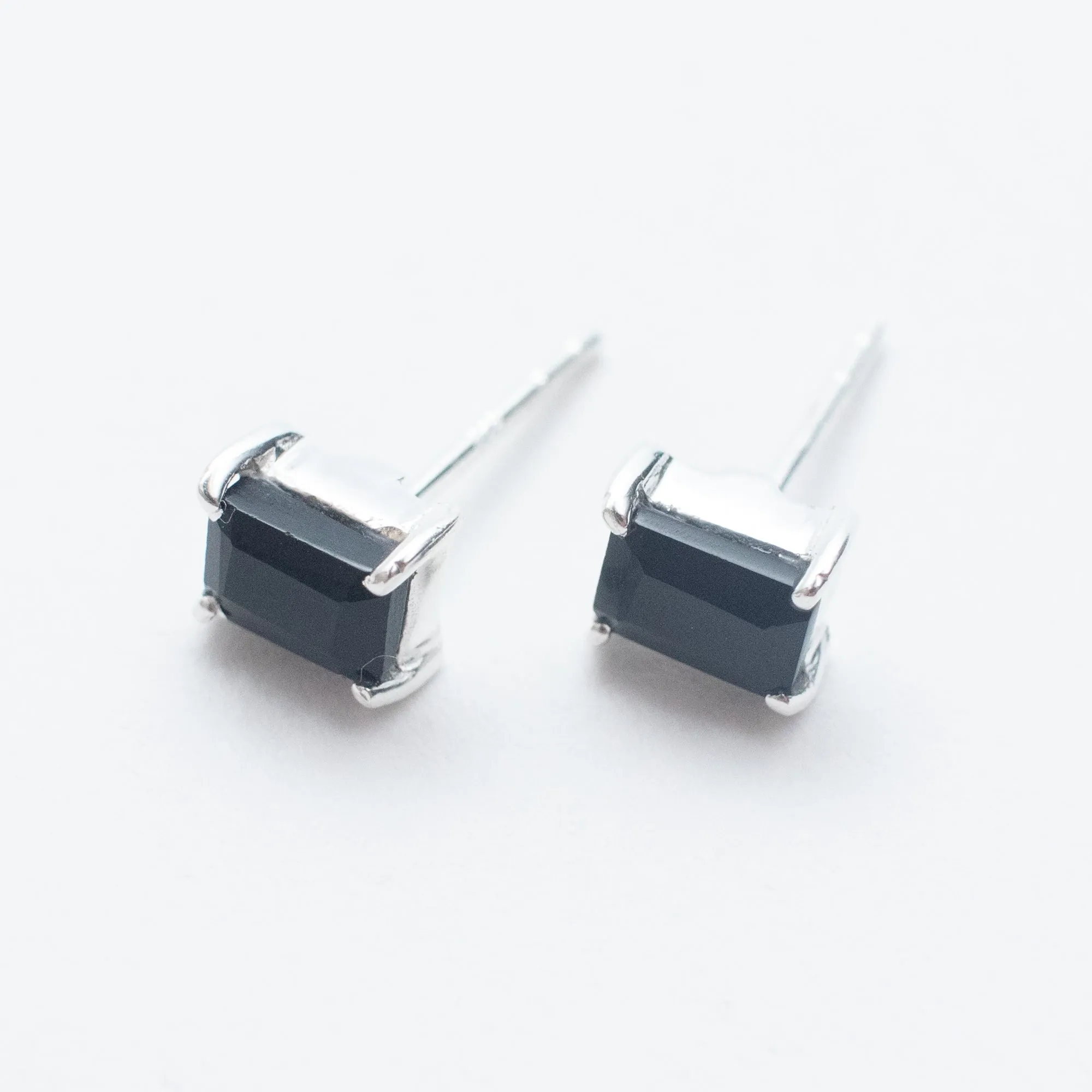 Silver Baguette Stone Studs