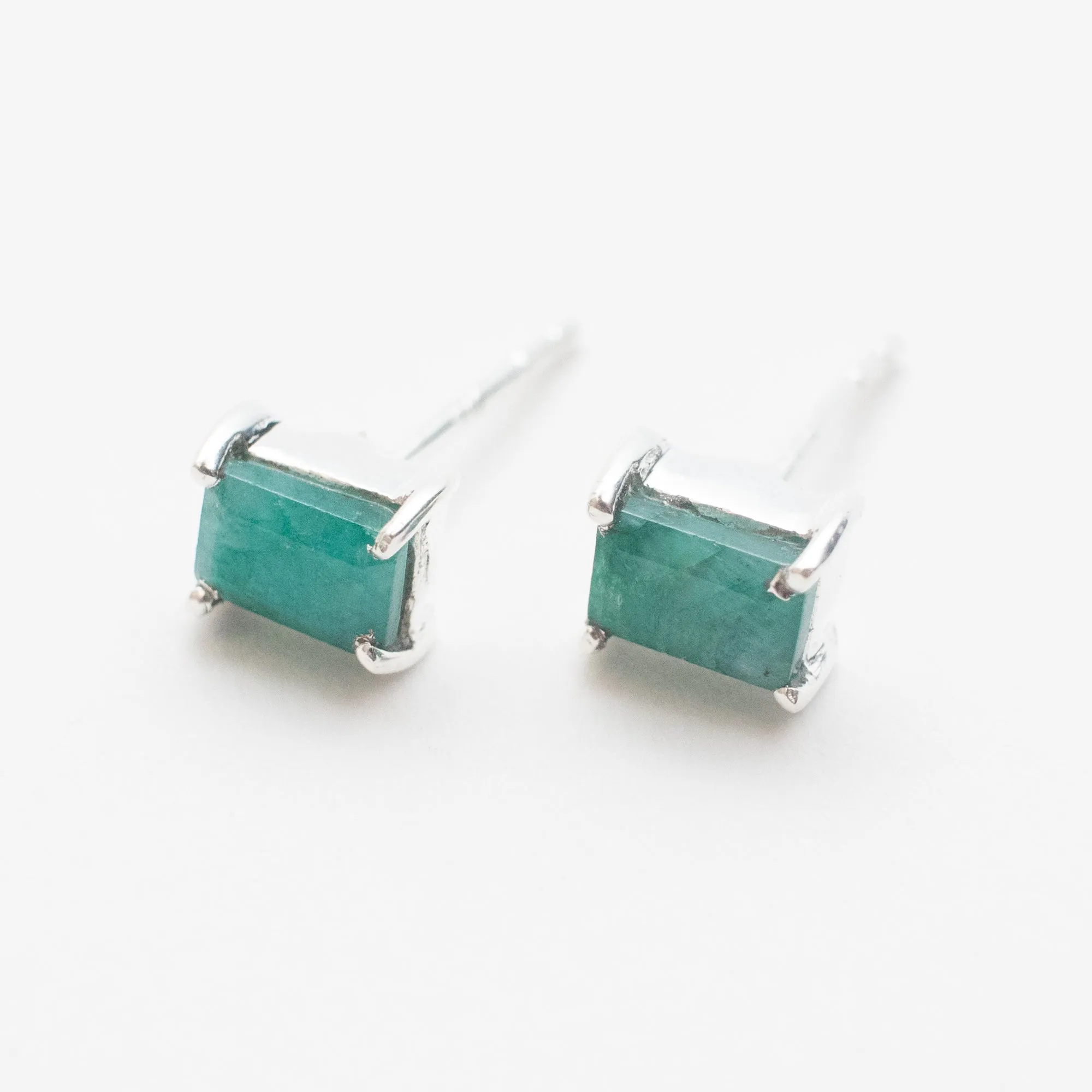 Silver Baguette Stone Studs