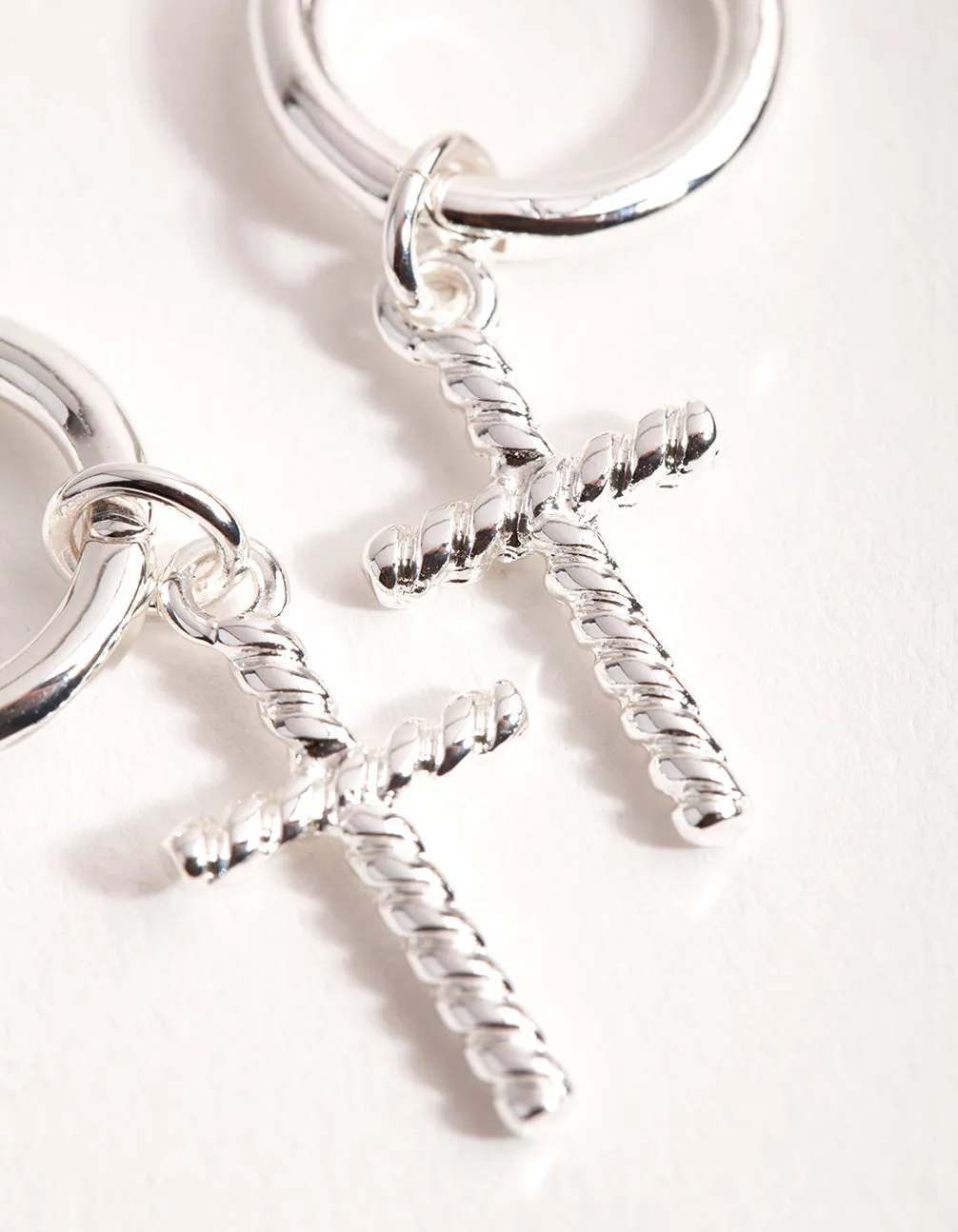 Silver Twist Cross Huggie Earrings