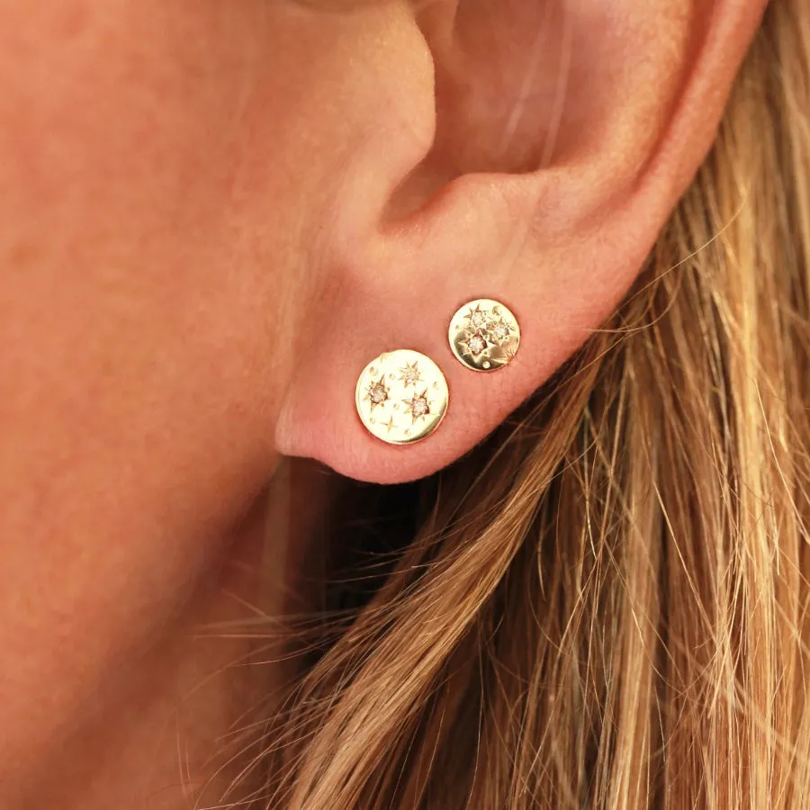 Small Size Orion Engraved Champagne Diamond Earrings