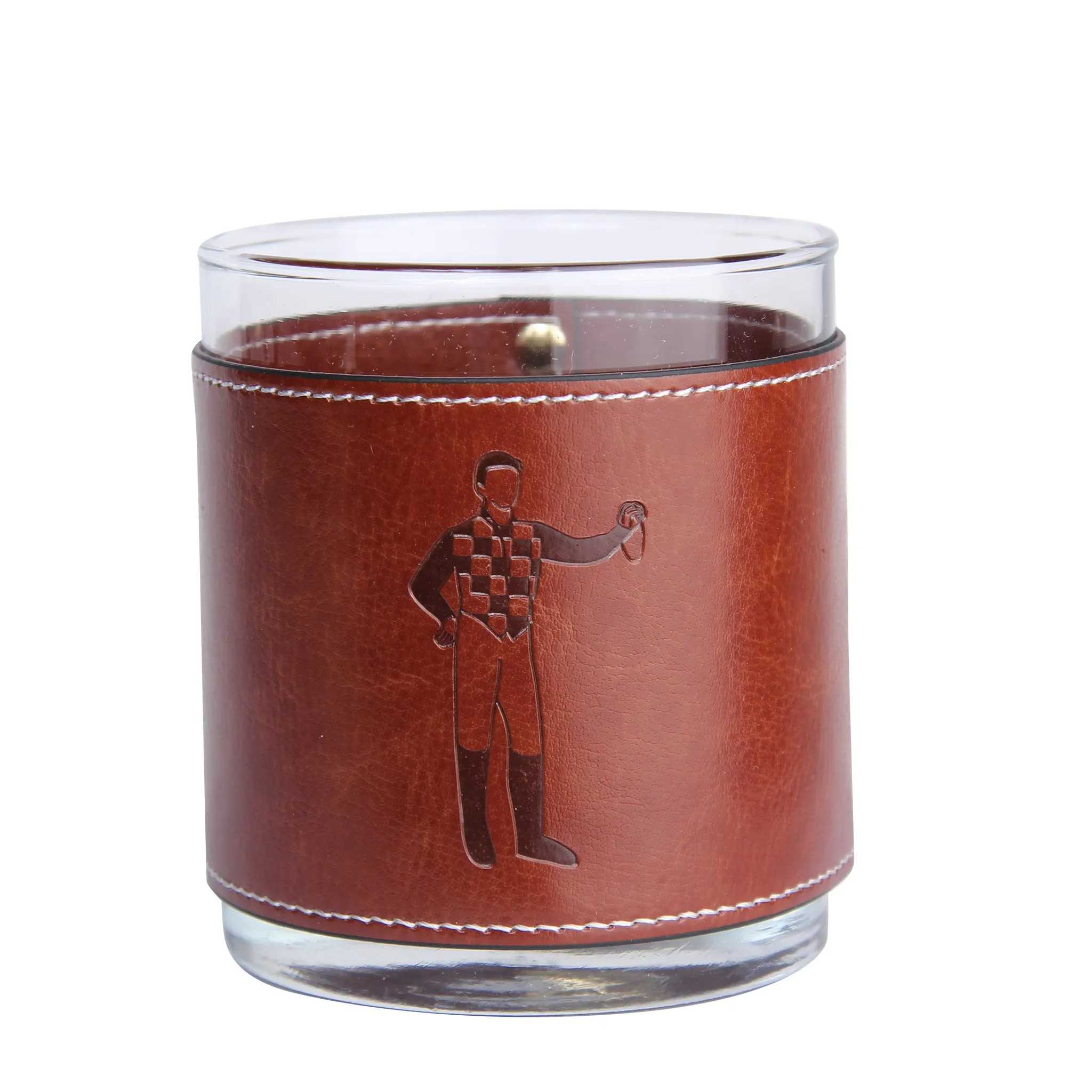 Standing Jockey Faux Leather Rocks Glass